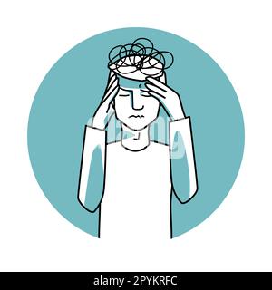 Uomo stressato con emozione di ansia, espressione facciale con gesti. Stressante umore maschio con capelli bianchi, esprimendo i suoi sentimenti di preoccupazione. Verde vecto Illustrazione Vettoriale