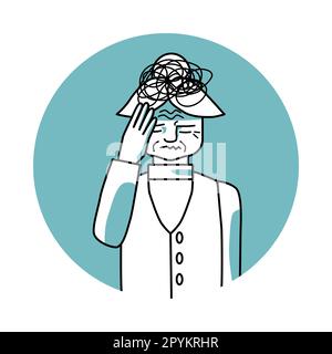 Donna anziana stressata con emozione di ansia, espressione facciale con gesti. Nonna stressante con i capelli bianchi, esprimente i suoi sentimenti di preoccupazione Illustrazione Vettoriale