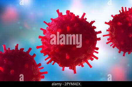 Microbi nel corpo. Protezione immunitaria contro le infezioni. Studio della struttura cellulare al microscopio. 3d illustrazione di cellule infette Foto Stock