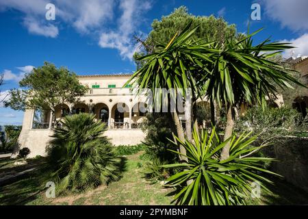 Santuario de Cura, en la cima de la Montaña de Randa, Algaida, Maiorca, isole Baleari, Spagna, Europa Foto Stock