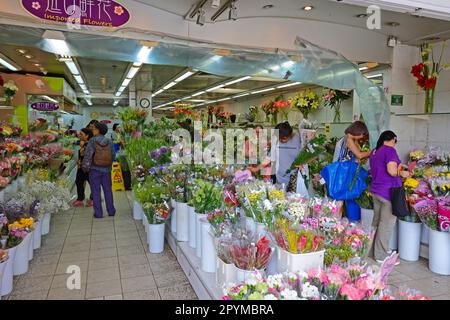 Commercio all'ingrosso di fiori, mercato dei fiori, Kowloon, Hong Kong, Cina Foto Stock