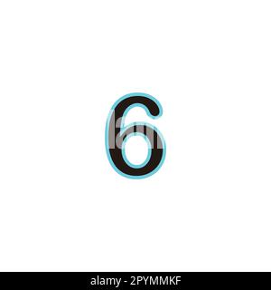 Numero 6 neon, blu, simbolo geometrico semplice vettore logo Illustrazione Vettoriale