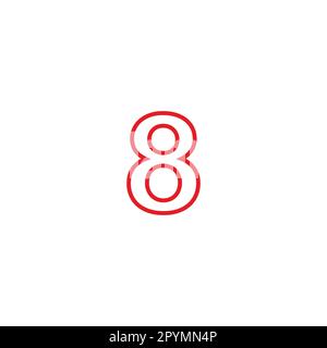 Linea numero 8. simbolo geometrico al neon rosso semplice logo vettoriale Illustrazione Vettoriale