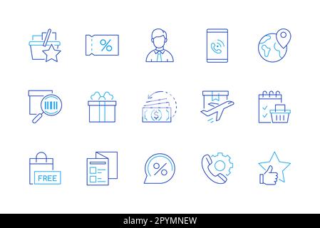 Acquisti di merci - insieme di icone moderne di stile design di linea Illustrazione Vettoriale