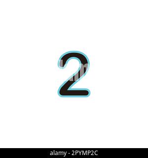 Numero 2 neon, blu simbolo geometrico semplice logo vettore Illustrazione Vettoriale