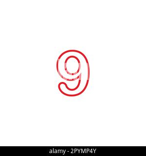 Numero 9 lineare, rosso simbolo geometrico semplice vettore logo Illustrazione Vettoriale