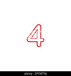 Numero 4, simbolo geometrico rosso lineare semplice vettore logo Illustrazione Vettoriale