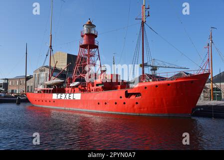 Den Helder, Paesi Bassi. Aprile 2023. Nave leggera Texel nel vecchio porto di Den Helder. Foto di alta qualità Foto Stock