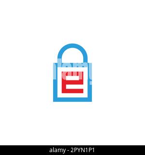 Lettera e bug, simbolo geometrico quadrato semplice vettore logo Illustrazione Vettoriale