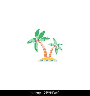 Isola, albero di cocco, illustrazione geometrico semplice simbolo vettore logo Illustrazione Vettoriale
