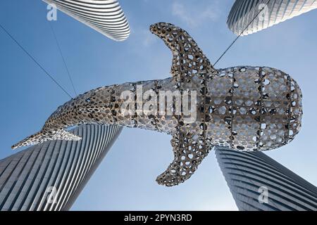 Installazione di al Nehem Whale Sark, Lusail Plaza Complex, Doha, Qatar Foto Stock