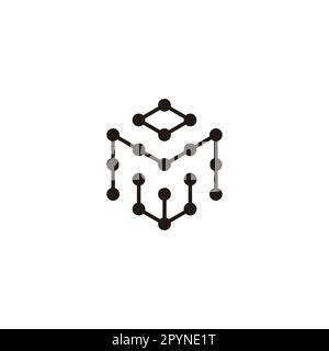 Lettera o, M e W esagono, molecole simbolo geometrico semplice vettore logo Illustrazione Vettoriale
