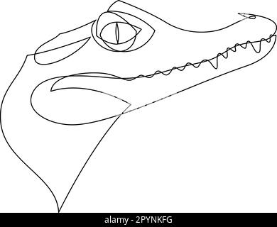 Un disegno a linea continua di coccodrillo caimano selvatico per l'identità del logo aziendale. Alligatore animale spaventoso concetto per icona parco nazionale. Peccato moderno Illustrazione Vettoriale
