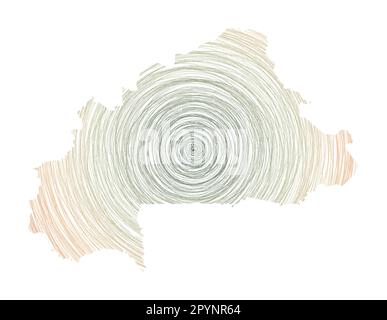 Mappa del Burkina Faso con cerchi concentrici. Disegnare cerchi di stile a forma di paese. Illustrazione vettoriale. Illustrazione Vettoriale