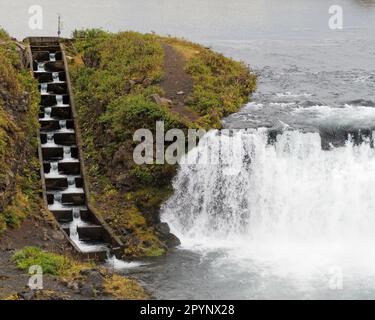 La scala dei pesci alla cascata di Faxi, Islanda Foto Stock
