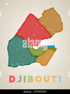 Mappa di Gibuti. Poster del paese con aree colorate. Vecchio grunge texture. Illustrazione vettoriale di Gibuti con nome del paese. Illustrazione Vettoriale