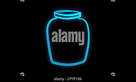 Vaso in vetro con linea al neon incandescente e caramelle all'interno dell'icona isolata su sfondo nero. Concetto di contorno colorato. Vettore. Illustrazione Vettoriale