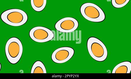 uovo bollito su sfondo verde, illustrazione vettoriale, pattern. uovo con tuorlo giallo. colazione deliziosa. illustrazione perfetta. arredamento elegante per ca Illustrazione Vettoriale