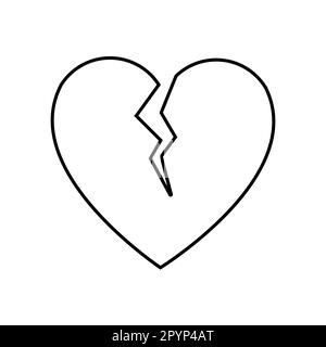 Bianco e nero lineare semplice icona di un cuore rotto spaccato per la vacanza d'amore di San Valentino o 8 marzo. Illustrazione vettoriale. Illustrazione Vettoriale
