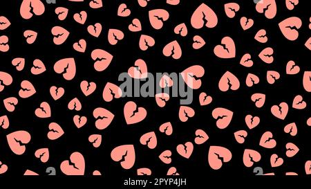 Texture senza fine motivo dalle icone piatte di cuori spezzati, oggetti d'amore per la festa dell'amore San Valentino 14 febbraio o 8 marzo su un nero Illustrazione Vettoriale