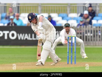 Incora Derbyshire County Cricket Ground, Derby, Regno Unito, 4 -7 maggio 2023. Derbyshire County Cricket Club / Leicestershire County Cricket Club nel LC= Inter County Cricket Championships 2023 Harry Came (Derbyshire) batting. Foto: Mark Dunn/Alamy, Foto Stock