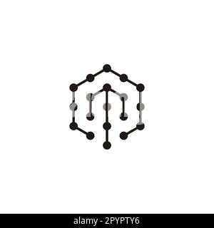 Lettera n in m, molecole esagonali simbolo geometrico semplice vettore logo Illustrazione Vettoriale