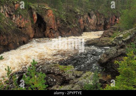 Wild Keutakongas River nel Parco Nazionale di Oulanka Finlandia in una giornata estiva Foto Stock