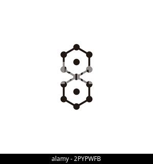 Numero 8 esagoni, molecole simbolo geometrico semplice vettore logo Illustrazione Vettoriale