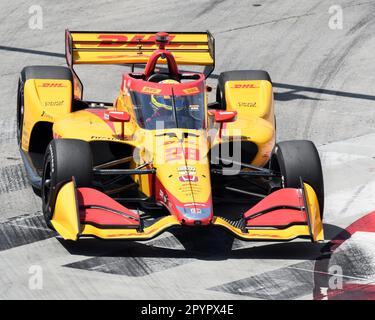 Il pilota IndyCar Romain Grosjean gareggia nel Gran Premio di Long Beach nella Honda DHL n° 28 di Andretti Autosport. Foto Stock