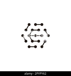 Lettera e molecole, arrotondato, esagonale simbolo geometrico semplice vettore logo Illustrazione Vettoriale