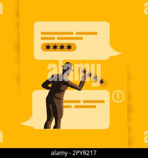 Una conversazione di messaggistica che porta alla rivelazione dei dati personali. Furto di identità e dati personali rubati social engineering chat vettore illu Illustrazione Vettoriale