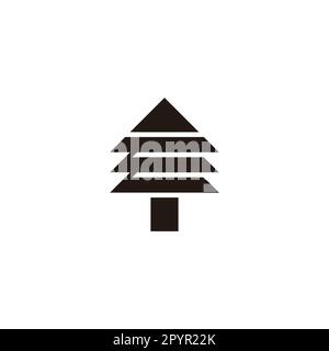 Lettera e pini, albero simbolo geometrico semplice vettore logo Illustrazione Vettoriale