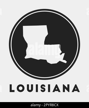 Icona della Louisiana. Logo rotondo con mappa e titolo dello stato degli Stati Uniti. Elegante distintivo della Louisiana con mappa. Illustrazione vettoriale. Illustrazione Vettoriale