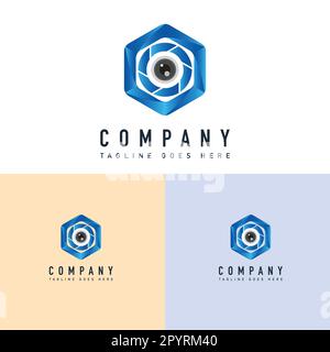 Modello di design del logo della fotocamera. Icona vettoriale logo telecamera. Simbolo del logo della fotocamera. Fotografia fotocamera lente logo vettore Illustrazione Vettoriale