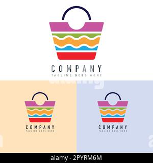 Modello di design del logo della shopping bag. Borsa colorata con logo Vector. Modello del logo dello shopping. Illustrazione Vettoriale