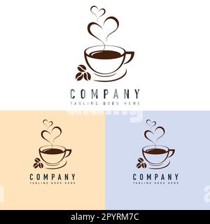 Modello con logo per tazza da caffè. Icona vettoriale per caffè e tee shop. Bar, caffetteria, ristorante, bar, ristorante, caffetteria Illustrazione Vettoriale