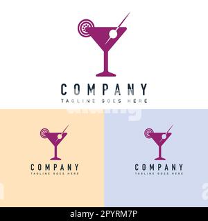 Modello con logo da cocktail. Immagine vettoriale dell'icona del cocktail bar su sfondo bianco. Illustrazione Vettoriale