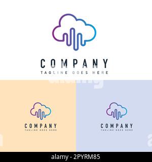 Modello vettoriale di progettazione del logo della tecnologia cloud. Modello di logo cloud. Progettazione di logo vettoriali per reti e cloud. Illustrazione Vettoriale