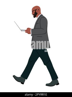 Uomo d'affari che lavora al vettore dei notebook. Illustrazione Vettoriale