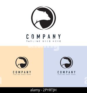 Modello vettoriale con logo Bear. Concetto astratto di disegno del marchio dell'animale. Modello del logo dell'orso Grizzly dell'orso della foresta. Illustrazione Vettoriale