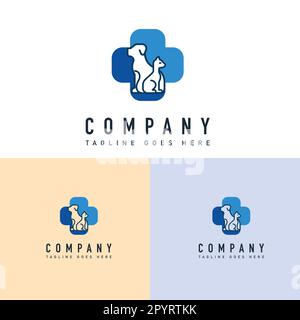 Modello di elemento icona vettore logo medico cane con stile moderno alla moda per il business. Disegno del marchio di cura degli animali. Organic Nature PET Care and Shop Logo te Illustrazione Vettoriale