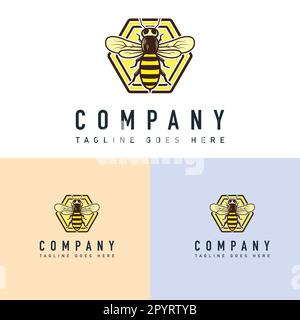 Disegno di illustrazione dell'icona vettoriale del modello del logo dell'ape. Design con logo Honey Bee. Design con logo Bee. Modello vettoriale con logo Beee Honeycomb astratto. Illustrazione Vettoriale
