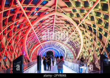 Kuala Lumpur, Malesia - Maggio 2023: Ponte di collegamento di Saloma illuminato di notte, un nuovo punto di riferimento di attrazione turistica a Kuala Lumpur, Malesia Foto Stock