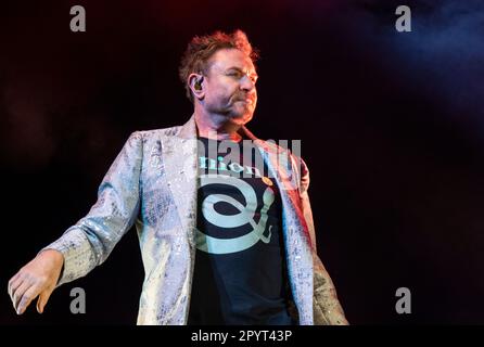 Leeds, Regno Unito. 4th maggio, 2023. Simon le Bon, cantante della band britannica Duran Duran, suona dal vivo alla Leeds Arena. Picture Credit: ernesto rogata/Alamy Live News Foto Stock