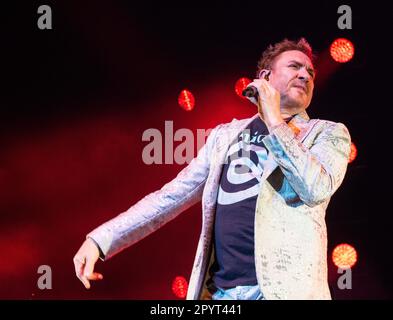 Leeds, Regno Unito. 4th maggio, 2023. Simon le Bon, cantante della band britannica Duran Duran, suona dal vivo alla Leeds Arena. Picture Credit: ernesto rogata/Alamy Live News Foto Stock