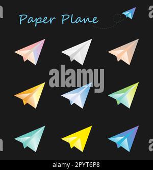 Icona piano carta. Set di aeroplani Origami colorati. Icona di invio dei messaggi per chat, sito Web, app mobile. Illustrazione vettoriale del disegno del logo della piastra della carta Illustrazione Vettoriale