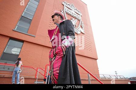 Liverpool, Regno Unito. 04th maggio, 2023. Gruppo Let 3 con la delegazione croata Eurovision ha visitato lo stadio Anfield, a Liverpool, Inghilterra, il 04 maggio 2023. Foto: Sanjin Strukic/PIXSELL Credit: Pixsell/Alamy Live News Foto Stock