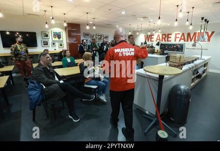 Liverpool, Regno Unito. 04th maggio, 2023. Gruppo Let 3 con la delegazione croata Eurovision ha visitato lo stadio Anfield, a Liverpool, Inghilterra, il 04 maggio 2023. Foto: Sanjin Strukic/PIXSELL Credit: Pixsell/Alamy Live News Foto Stock