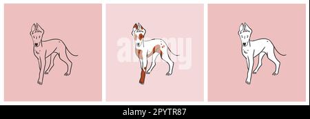 Disegno a mano vettore astratto grafica linea di raccolta d'arte con diversi simpatici personaggi divertente cartone animato cane set.Vector illustrazione di divertente cartone animato Illustrazione Vettoriale