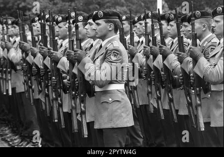 Germania, Bonn, 24/06/1992 Archivio: 34-50-19 Battaglione della Guardia delle forze armate tedesche Foto: Il Battaglione della Guardia presso il Ministero federale della Difesa è l'unità delle forze armate tedesche che viene utilizzata principalmente nel servizio onorario del protocollo durante le visite di stato e altre occasioni di stato. [traduzione automatica] Foto Stock